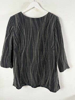 Shomi Women's Black White Print 100% Silk 3/4 Sleeve Blouse Top Size 20 Lined